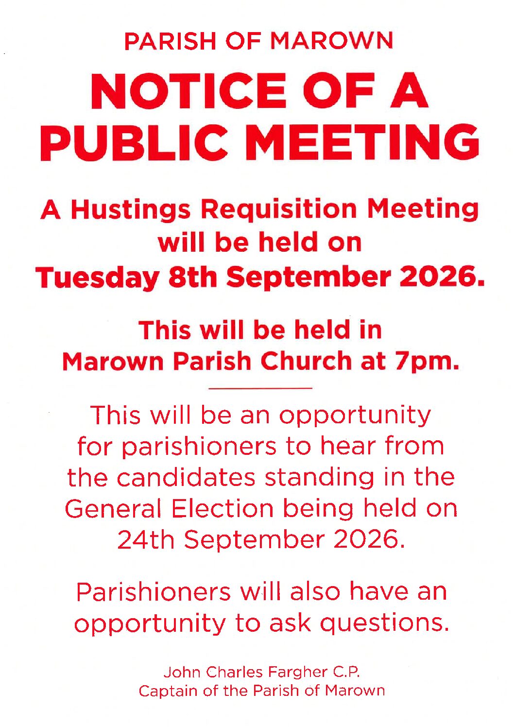 Election Hustings at Marown Church